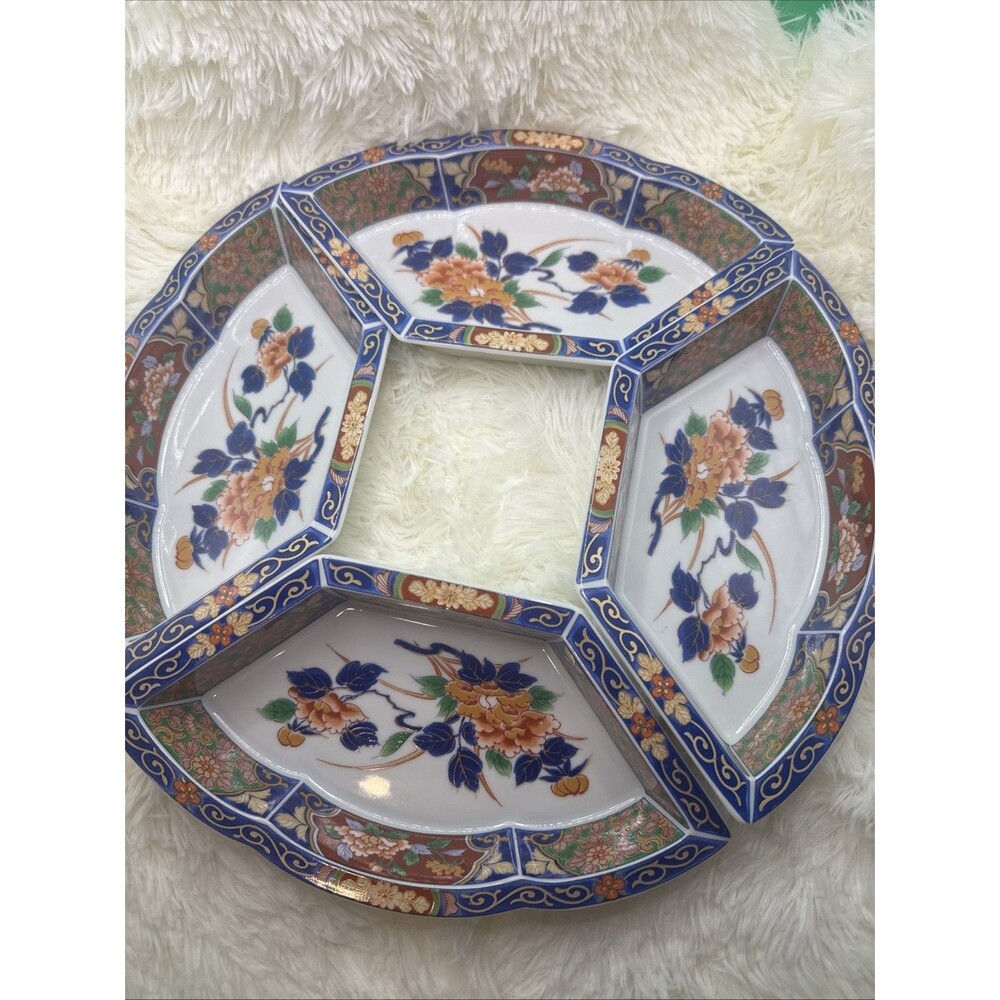Vintage Japanese 15" Imari Lazy Susan Condiment Serving Trays~4 Piece
